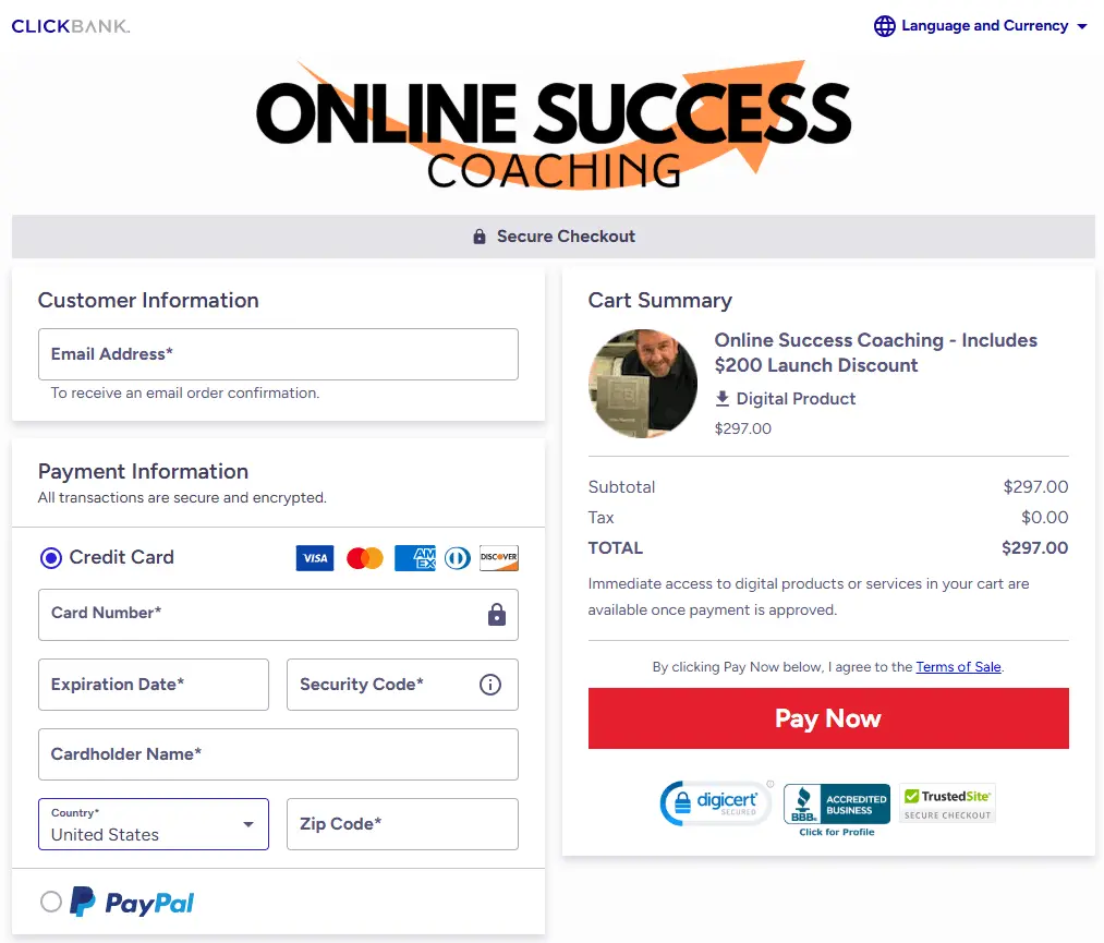 online success coaching Checkout Page